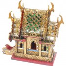 Thai Spirit House Handmade  Wood Gold Glass Color
