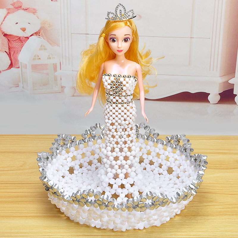 Creative handcrafted items DIY beaded barbie doll fruit platter silver