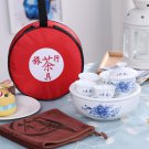 Chinese porcelain Gongfu tea set 6 inches blue flowers pattern travel portable set