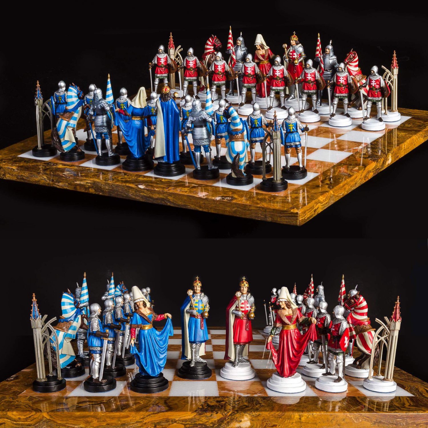 Unique hand carved chess set Hungarian,Pewter handcrafted chess set,Hand painted