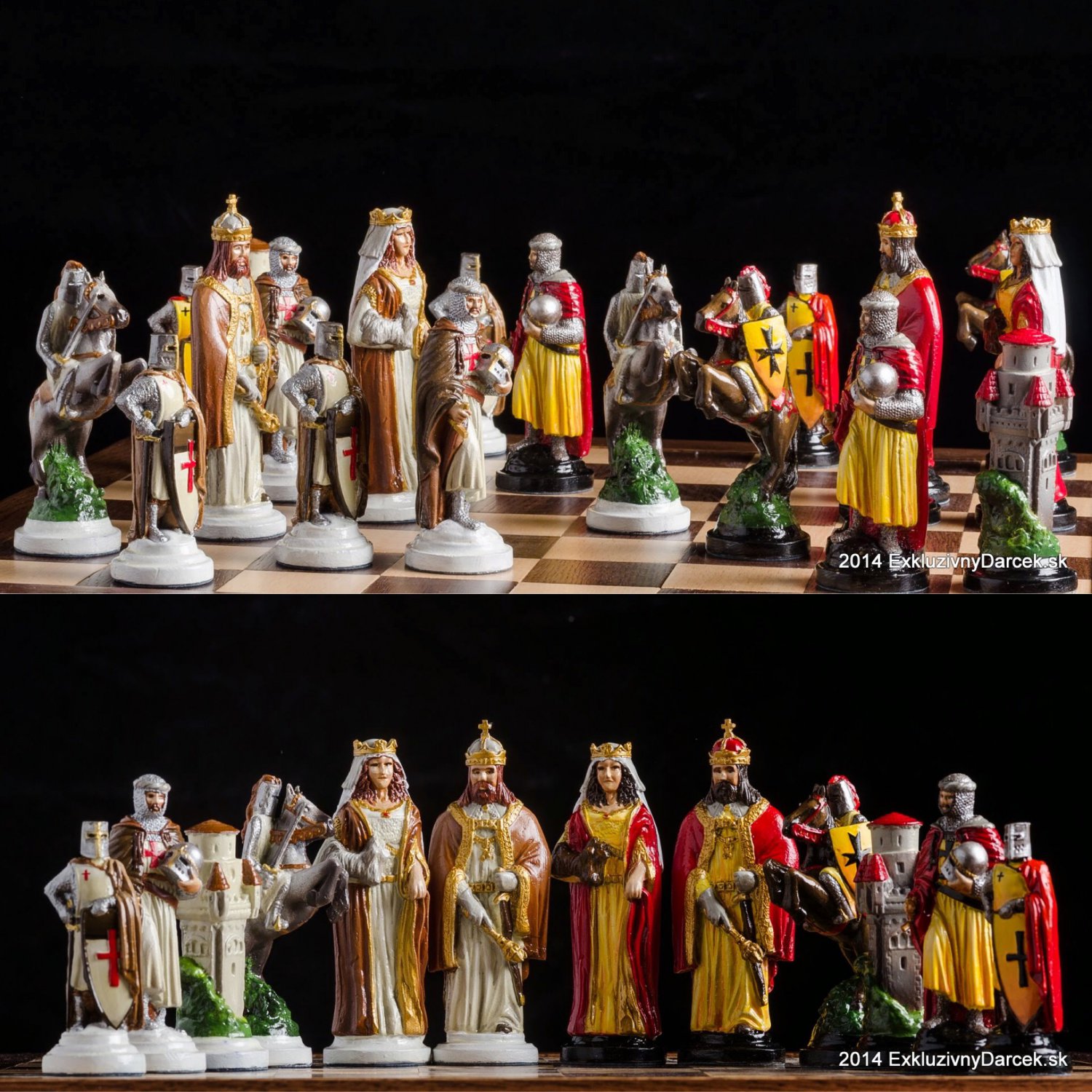 Handmade Pewter Chess Sets Knight Crusade - hand painted
