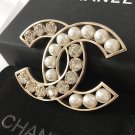 CHANEL CLASSIC Pearl Crystal Fashion Brooch Pin GOLD Hollow CC Authentic NIB