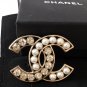 CHANEL CLASSIC Pearl Crystal Fashion Brooch Pin GOLD Hollow CC Authentic NIB
