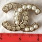 CHANEL CLASSIC Pearl Crystal Fashion Brooch Pin GOLD Hollow CC Authentic NIB