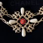 CHANEL Pearl & Chain Gold Short Necklace Choker Red Black Enamel Casual Elegant