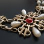 CHANEL Pearl & Chain Gold Short Necklace Choker Red Black Enamel Casual Elegant