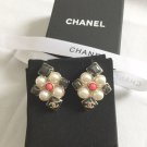 CHANEL PEARL Stud Earrings Multi-Colored Cream Grey Red GOLD Rhombus Shape NIB