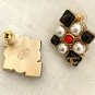 CHANEL PEARL Stud Earrings Multi-Colored Cream Grey Red GOLD Rhombus Shape NIB