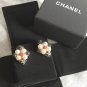 CHANEL PEARL Stud Earrings Multi-Colored Cream Grey Red GOLD Rhombus Shape NIB