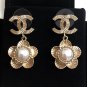 CHANEL Gold CC Stud Pearl Camellia Drop Dangle Earrings Vintage Authentic NIB