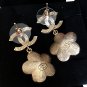 CHANEL Gold CC Stud Pearl Camellia Drop Dangle Earrings Vintage Authentic NIB