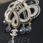 CHANEL CC Crystal Baguette Brooch Royal Blue Fringe 5 Teardrop Pin Large Size