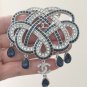 CHANEL CC Crystal Baguette Brooch Royal Blue Fringe 5 Teardrop Pin Large Size