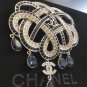 CHANEL CC Crystal Baguette Brooch Royal Blue Fringe 5 Teardrop Pin Large Size