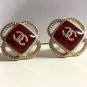 CHANEL Vintage Gold Stud Earrings Red Enamel CC Retro Jewel Authentic NIB