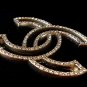 CHANEL Pale Gold Crystal Brooch Pin HOLLOW Design Hallmark Authentic NIB