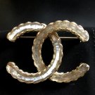 CHANEL CC White Lucite Glass Blue Crystal Woven Gold Metal Brooch Big Size NIB