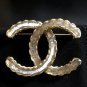 CHANEL CC White Lucite Glass Blue Crystal Woven Gold Metal Brooch Big Size NIB
