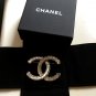 CHANEL CC White Lucite Glass Blue Crystal Woven Gold Metal Brooch Big Size NIB