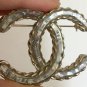 CHANEL CC White Lucite Glass Blue Crystal Woven Gold Metal Brooch Big Size NIB