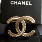 CHANEL CC White Lucite Glass Blue Crystal Woven Gold Metal Brooch Big Size NIB