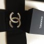 CHANEL CC White Lucite Glass Blue Crystal Woven Gold Metal Brooch Big Size NIB