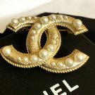 CHANEL Gradual PEARL CC Antique Gold Brooch Pin HALLMARK Authentic NIB