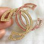 CHANEL Crystal Booch Pin Double CC Red & Gold Rhinestone Authentic Hallmark NIB