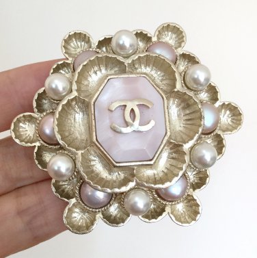 CHANEL Byzantine Brooch Pink Silver Pearl Petal Vintage CC Authentic NIB