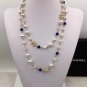 CHANEL CC Pearl Necklace Blue Pink Glass Bead Gold Metal Chain Long Strand NIB