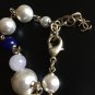 CHANEL CC Pearl Necklace Blue Pink Glass Bead Gold Metal Chain Long Strand NIB