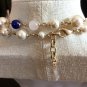 CHANEL CC Pearl Necklace Blue Pink Glass Bead Gold Metal Chain Long Strand NIB