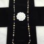 CHANEL CC Pearl Necklace Blue Pink Glass Bead Gold Metal Chain Long Strand NIB