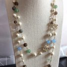 CHANEL PEARL Necklace Jade Green Blue Grey Glass Bead CC Gold Authentic NIB