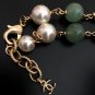 CHANEL PEARL Necklace Jade Green Blue Grey Glass Bead CC Gold Authentic NIB