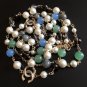CHANEL PEARL Necklace Jade Green Blue Grey Glass Bead CC Gold Authentic NIB
