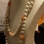 CHANEL PINK Pearl Necklace Glass Bead Clover Leaf Long Strand Gold Chain CC NIB
