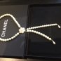 CHANEL Camellia Pendant Necklace Cream Pearl Bubble Fringe Gold Chain Dangle NIB