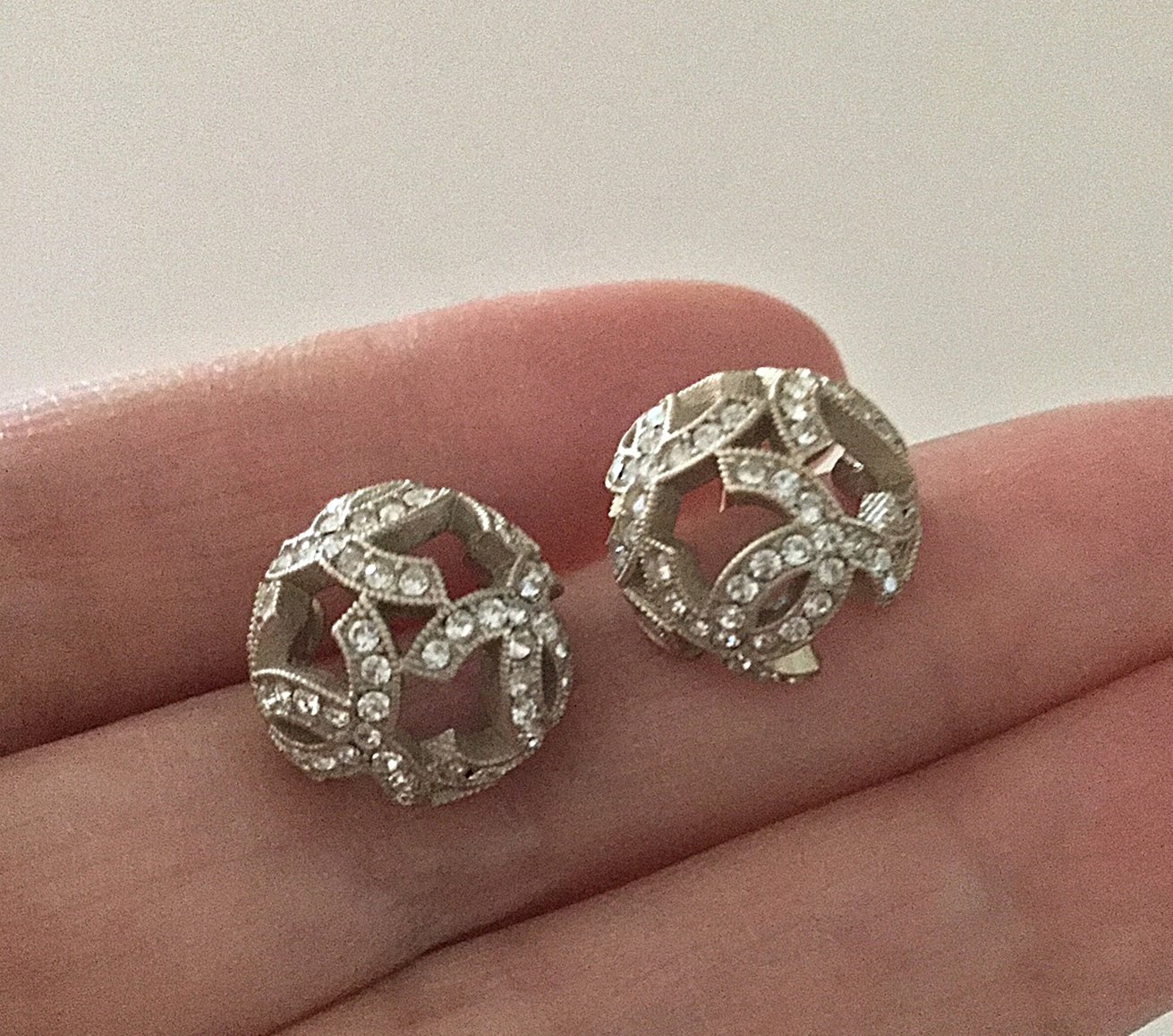 CHANEL CC Crystal Stud Earrings Gold Sphere 17P Elegant Hallmark