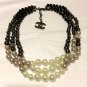 CHANEL Multi-Color 3 Strand Necklace Choker BLACK Grey WHITE Gradual Pearl NIB