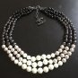 CHANEL Multi-Color 3 Strand Necklace Choker BLACK Grey WHITE Gradual Pearl NIB