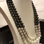 CHANEL Multi-Color 3 Strand Necklace Choker BLACK Grey WHITE Gradual Pearl NIB