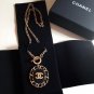 CHANEL Gold Chain Necklace Black Leather Weave Oval Pendant Authentic NIB