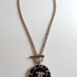 CHANEL Gold Chain Necklace Black Leather Weave Oval Pendant Authentic NIB