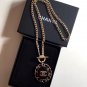 CHANEL Gold Chain Necklace Black Leather Weave Oval Pendant Authentic NIB