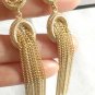 CHANEL CC Gold Drop Dangle Earrings Metal Fringe OVAL Medal Long Chain NIB