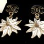 CHANEL Flower Dangle Earrings Black CC Stud WHITE Chrysanthemum Enamel Petal