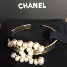 CHANEL GOLD CC Pearl  Metal Bracelet Cuff Bangle 2016 Authentic Hallmark