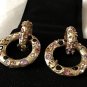 CHANEL Multi Color Rhinestone GOLD Metal Clip Earrings Byzantine Jewel NIB