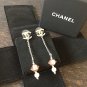 CHANEL CC Stud Dangle Earrings Pink Crystal Pearl GOLD Metal Chain NIB